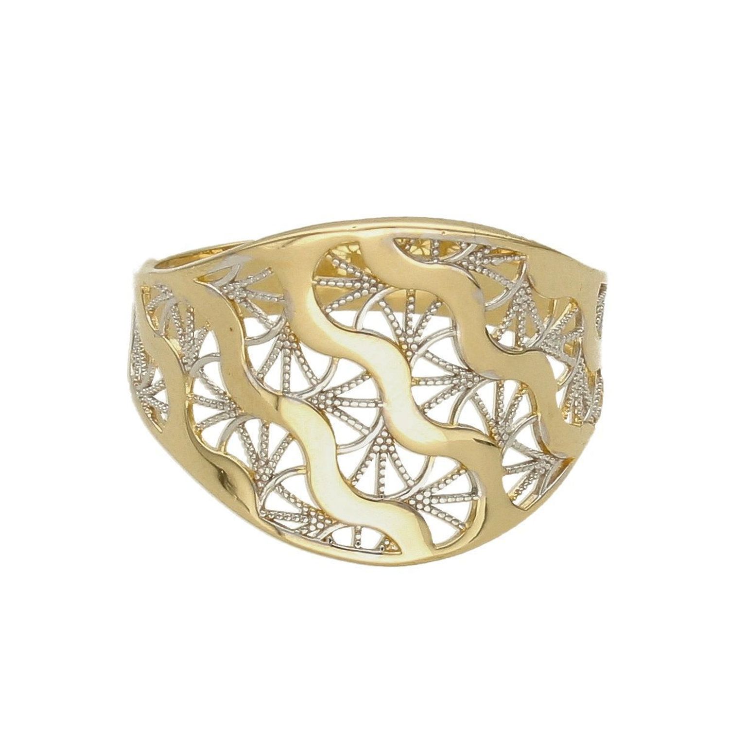 Złoty pierścionek 585 ażurowy wzór PI 2423. Złoty pierścionek szeroki. Złoty pierścionek ażurowy. Złoty pierścionek damski. Złoty pierścionek na każdą okazję. Złoty pierścionek ażurowy idealny na prezent.  (1).jpg